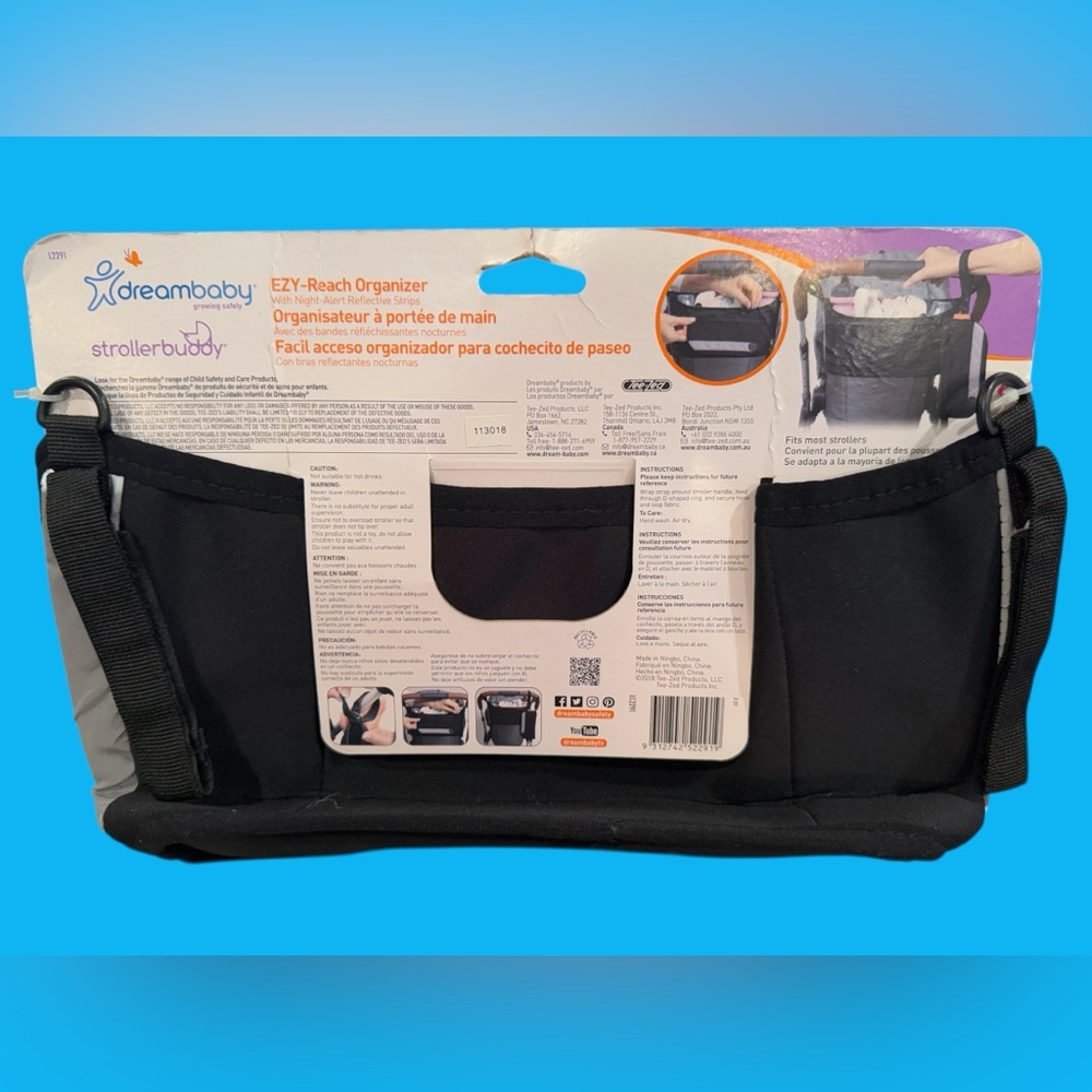 Dreambaby stroller buddy detachable organizer pouch zippered section black new